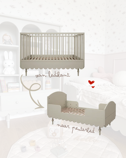 Ledikant en peuterbed - 2in1 - multifunctionele ledikant - olive