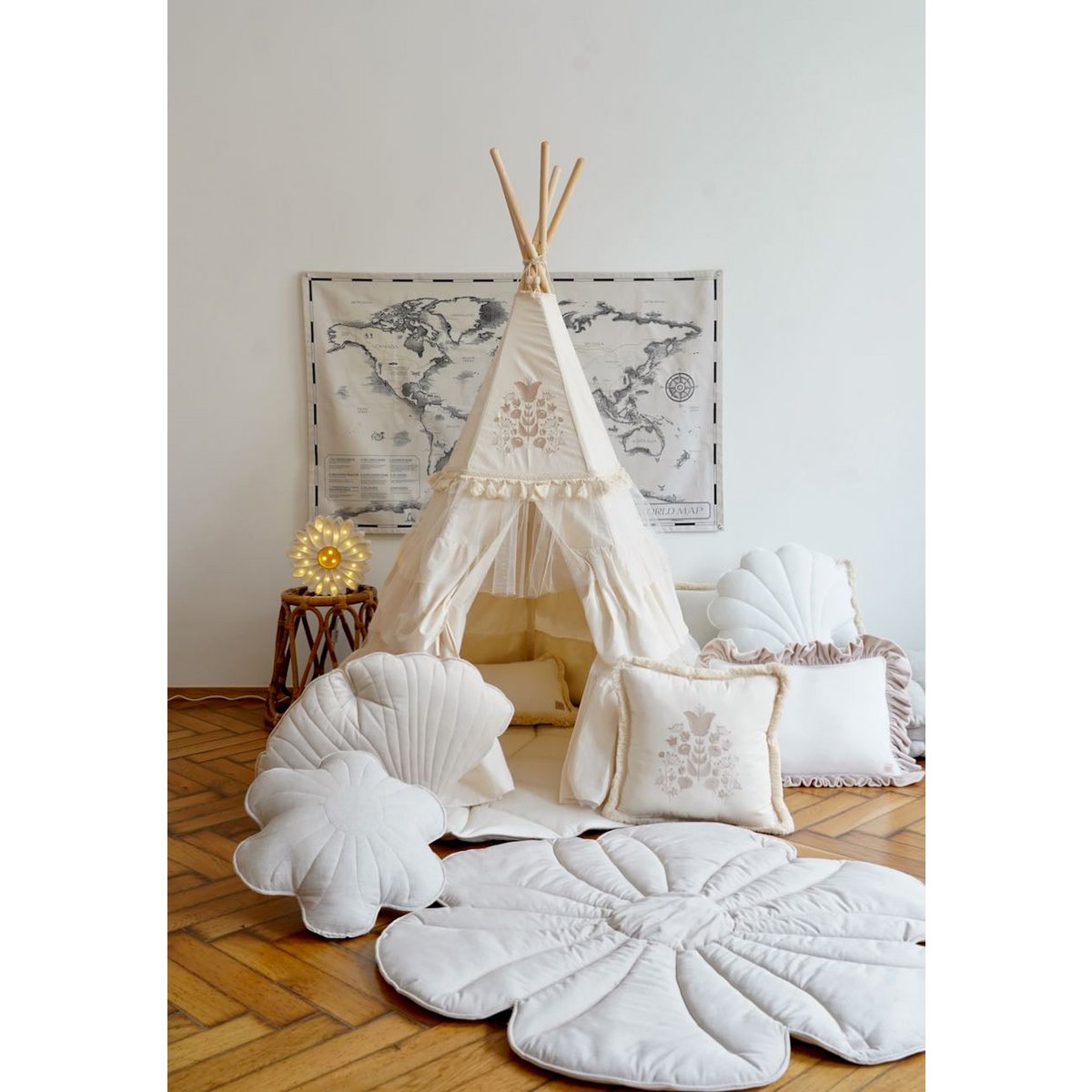 Tipi "Boho" met franjes en mattenset
