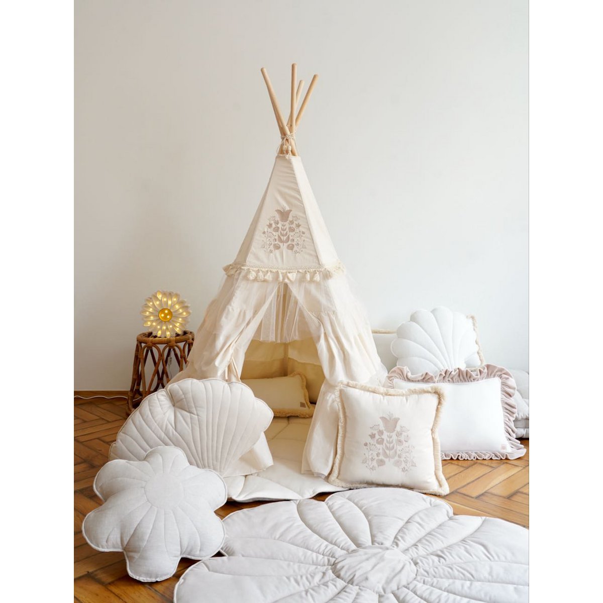 Tipi "Boho" met franjes en mattenset