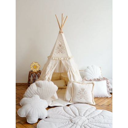 Tipi "Boho" met franjes en mattenset
