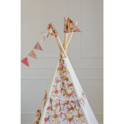 Katoenen tipi tent voor meisjes met bloemenprint “Green garden”