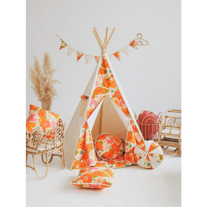 Tipi- en mattenset “Picknick met de bloemen”.