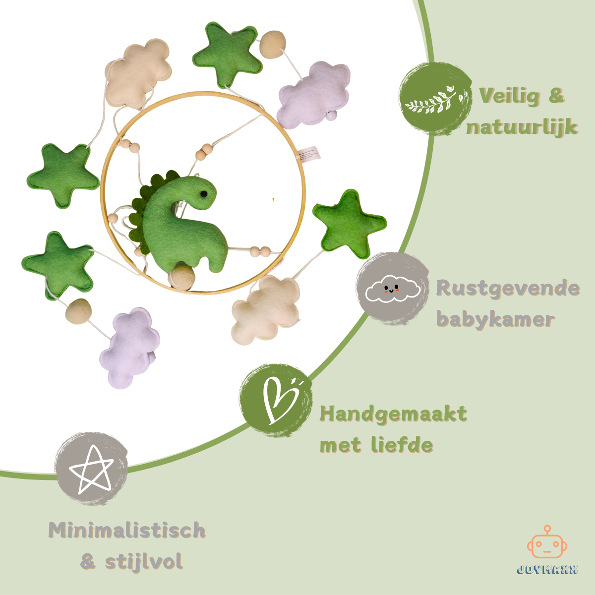 Handgemaakte Babymobiel Baby Dinosaurus | Vilt & Hout