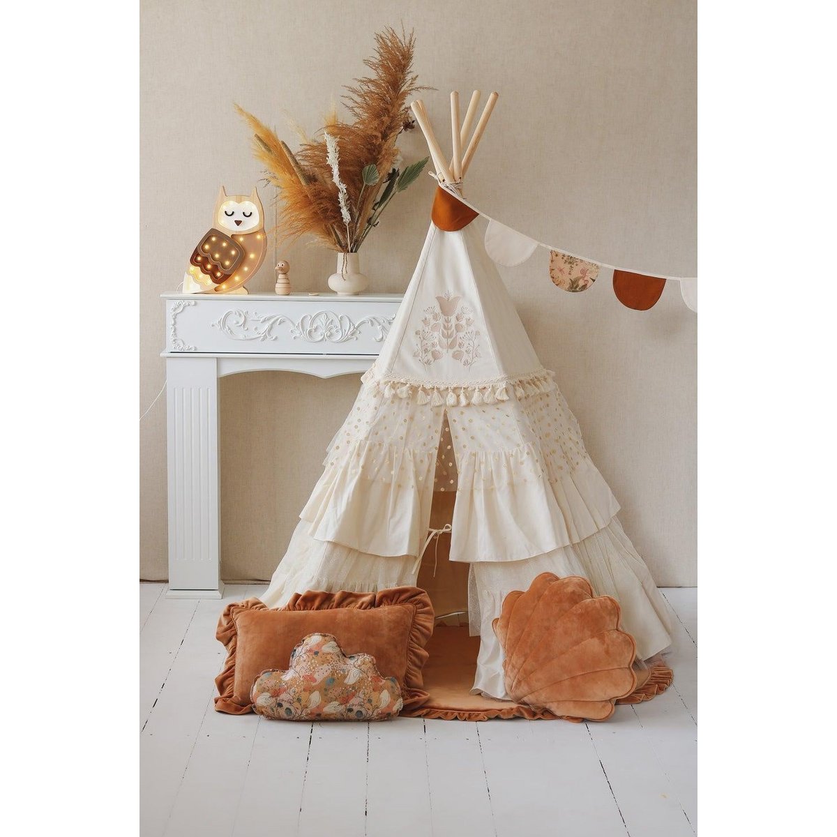 Tipi "Boho" met franjes en mattenset