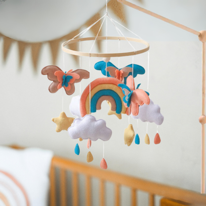 Handgemaakte Babymobiel Regenboog & Vlinder | Vilt & Hout