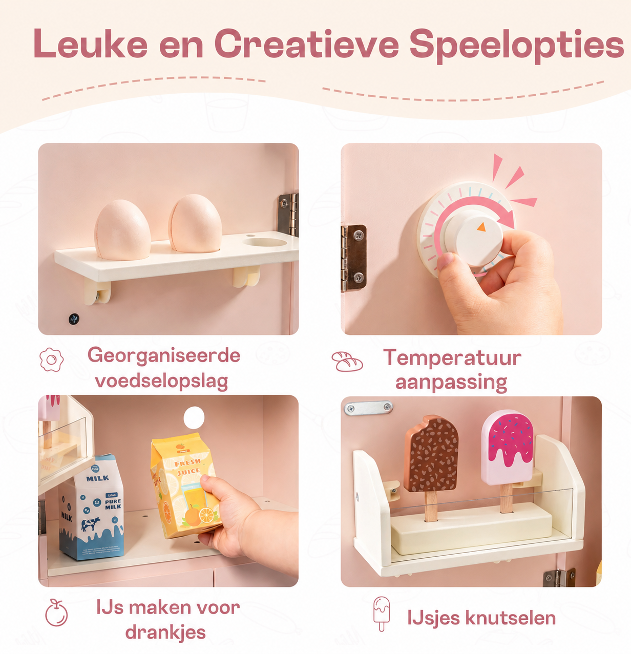 Houten koelkast speelgoed - Rosé collectie