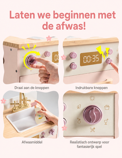 Oven met spoelkeuken hout speelgoed - Rosé collectie