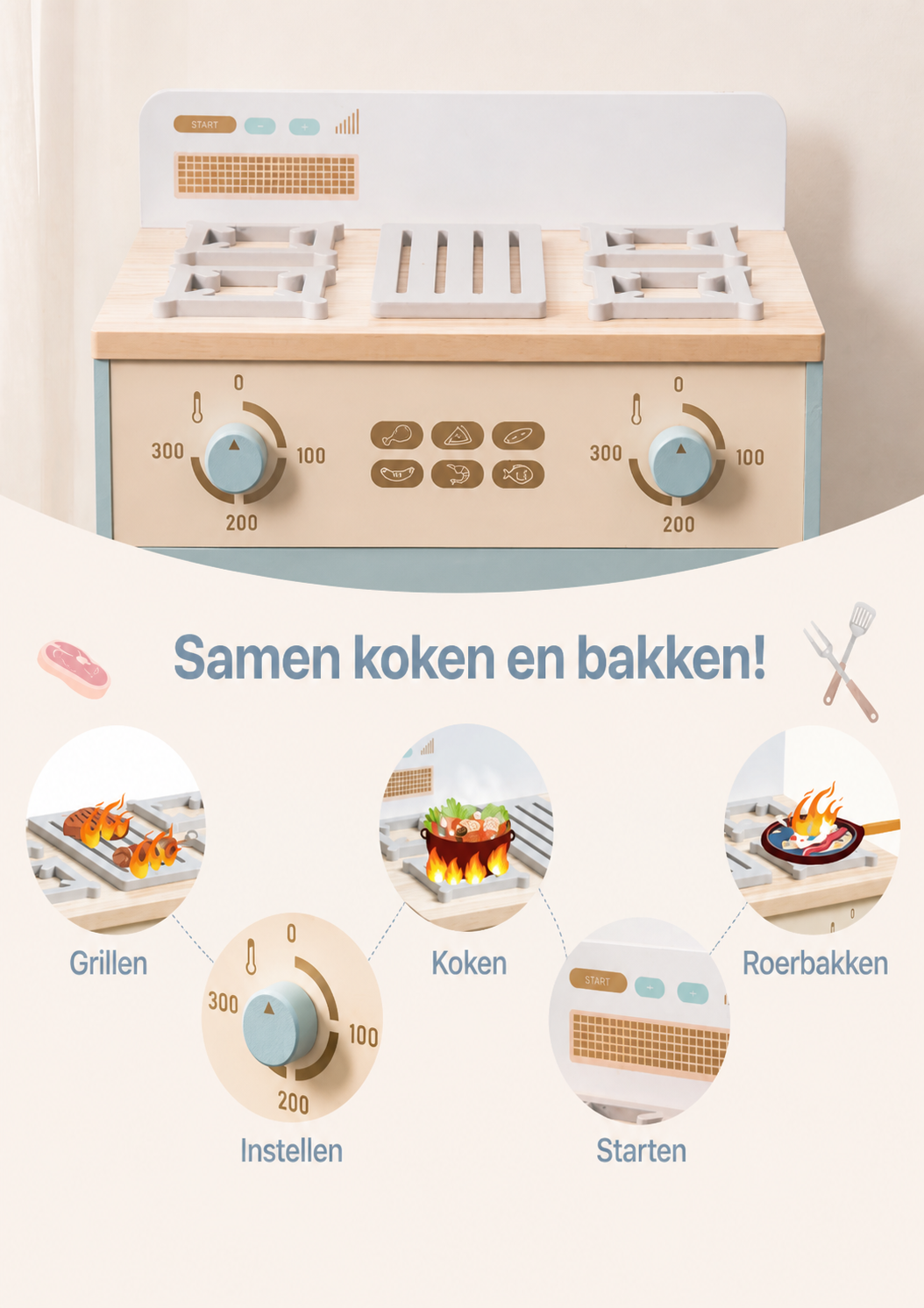 Oven met spoelkeuken hout speelgoed - Lumi collectie