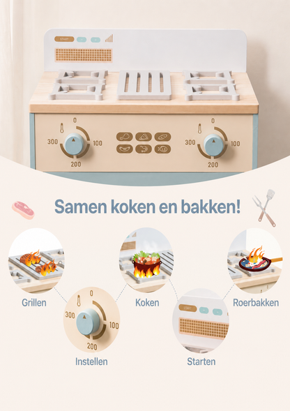Oven met spoelkeuken hout speelgoed - Lumi collectie