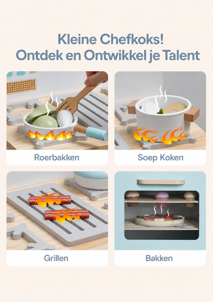 Oven met spoelkeuken hout speelgoed - Lumi collectie