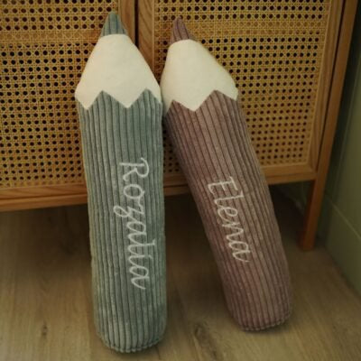 Potlood kussen met naam - Grijs - L