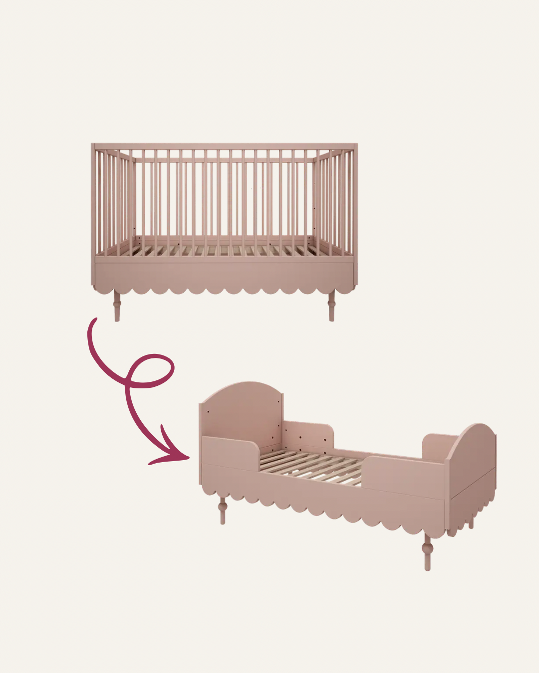 Ledikant en peuterbed - 2in1 - multifunctionele ledikant - roze