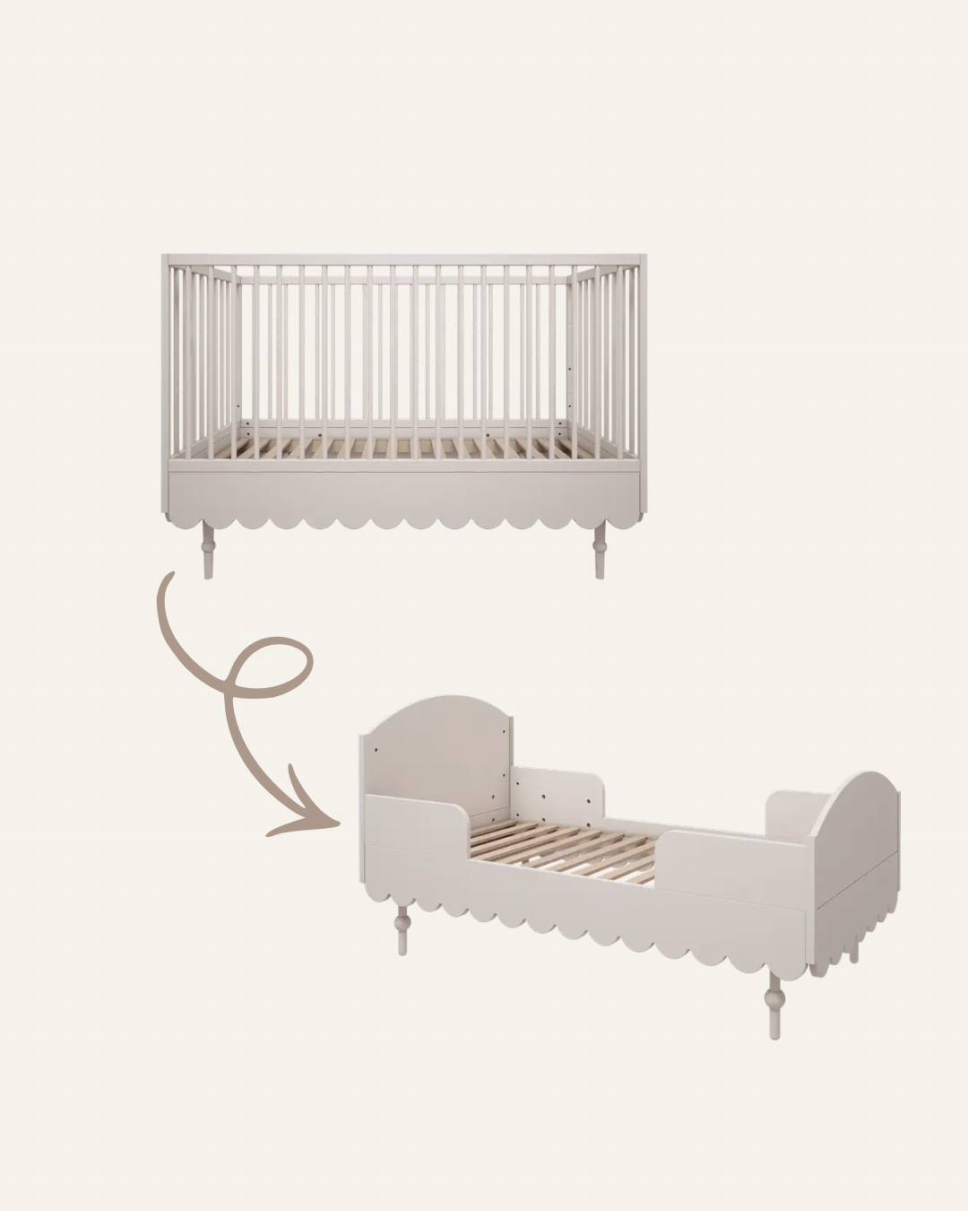 Ledikant en peuterbed - 2in1 - multifunctionele ledikant - olive