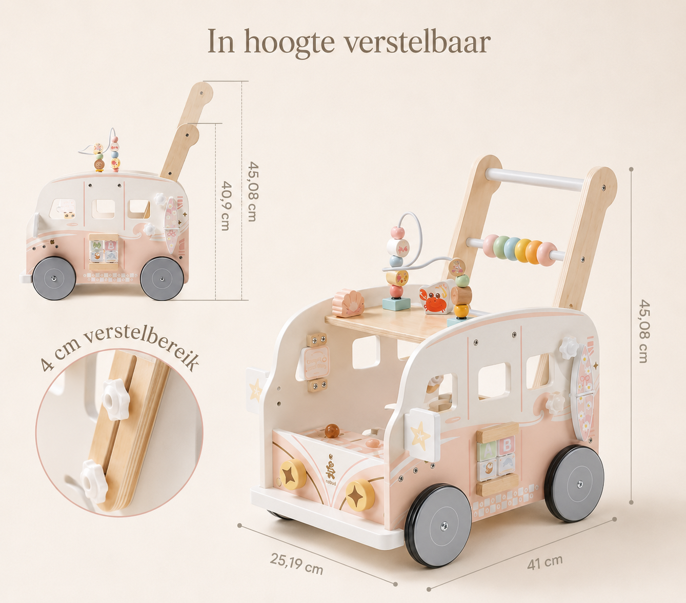 Loopwagen summer roze loopkarretje