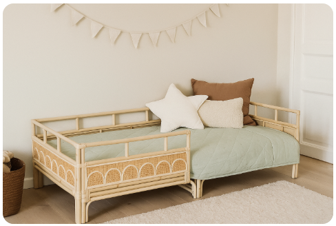 Luna eenpersoonsbed kinderbed boho rotan