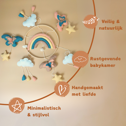 Handgemaakte Babymobiel Regenboog & Vlinder | Vilt & Hout