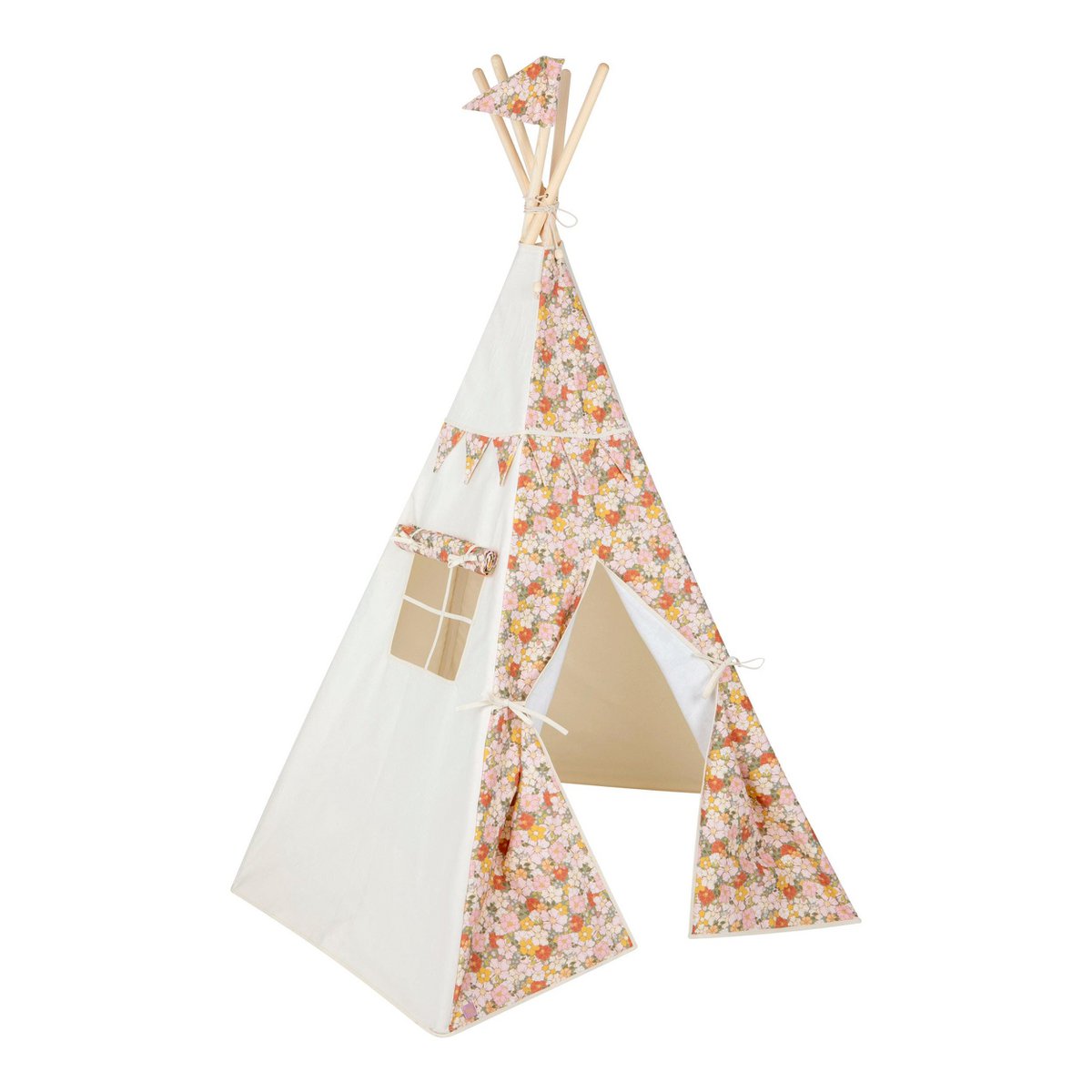 Katoenen tipi tent voor meisjes met bloemenprint “Green garden”