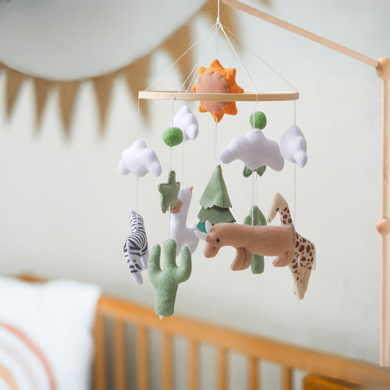Handgemaakte Babymobiel Zonnige Savannah | Vilt & Hout