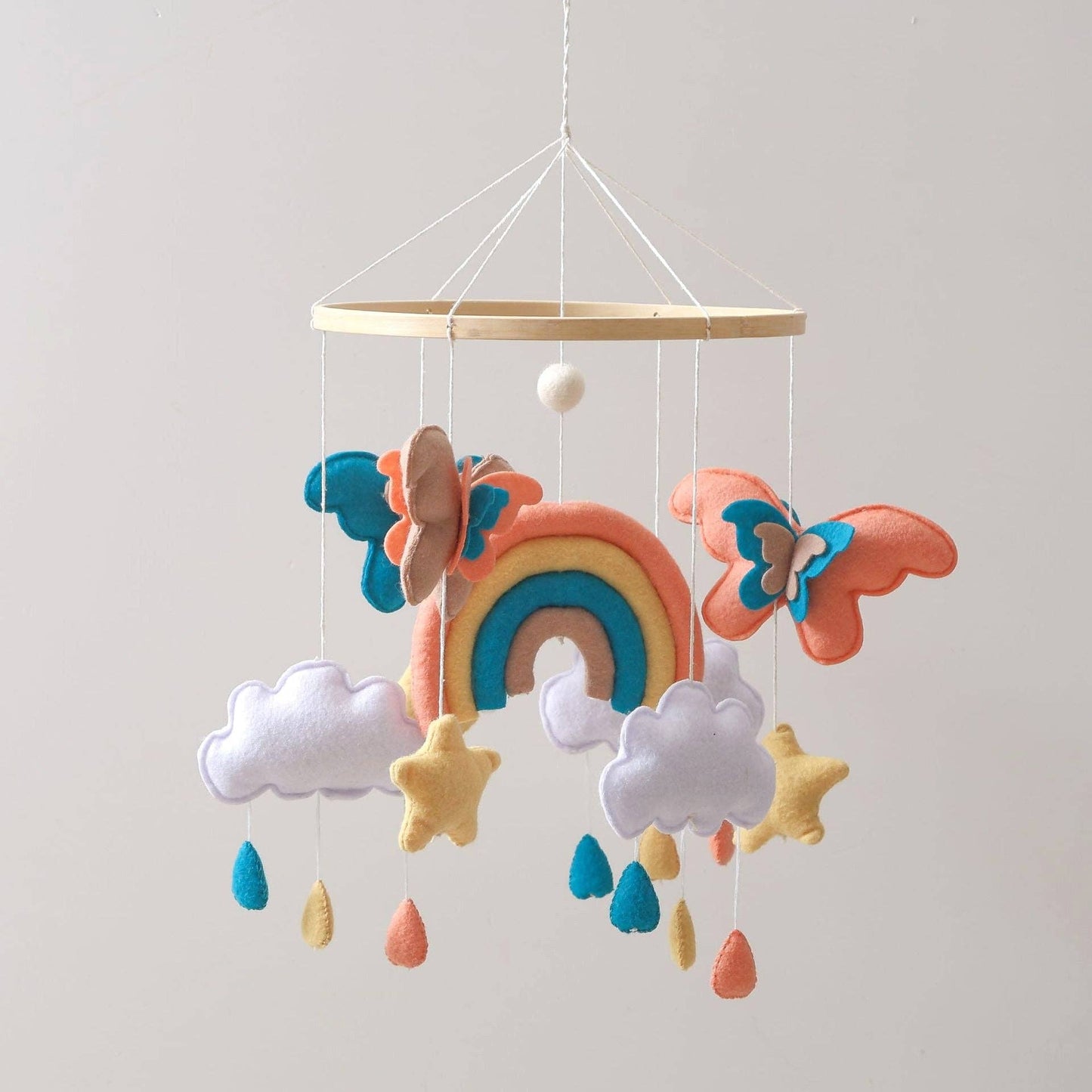 Handgemaakte Babymobiel Regenboog & Vlinder | Vilt & Hout