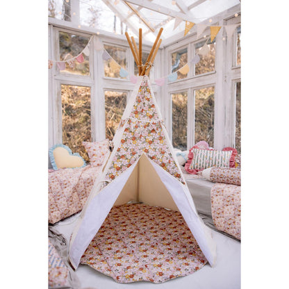 Katoenen tipi tent voor meisjes met bloemenprint “Green garden”