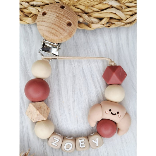 Speenkoord met naam Croissant woodchuck, beige