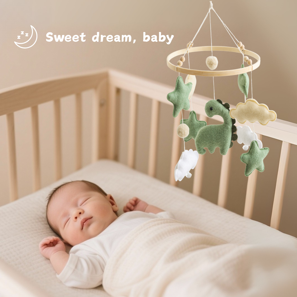 Handgemaakte Babymobiel Baby Dinosaurus | Vilt & Hout