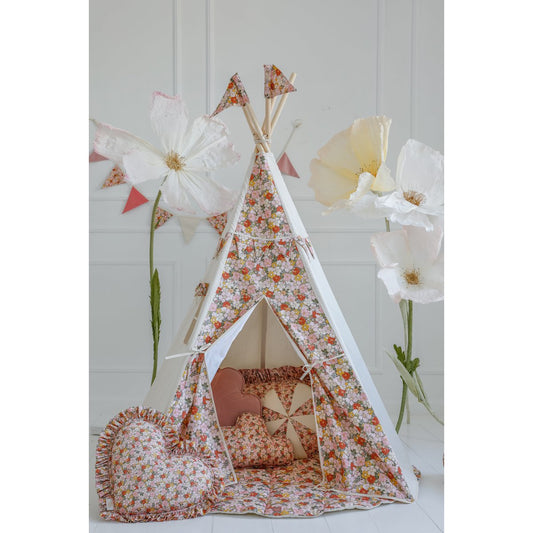 Katoenen tipi tent voor meisjes met bloemenprint “Green garden”